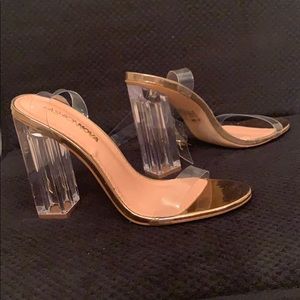 Rose Gold clear glass ankle strap wheels